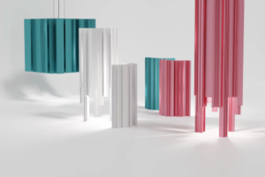 luminaires originaux rose, bleu et blanc
